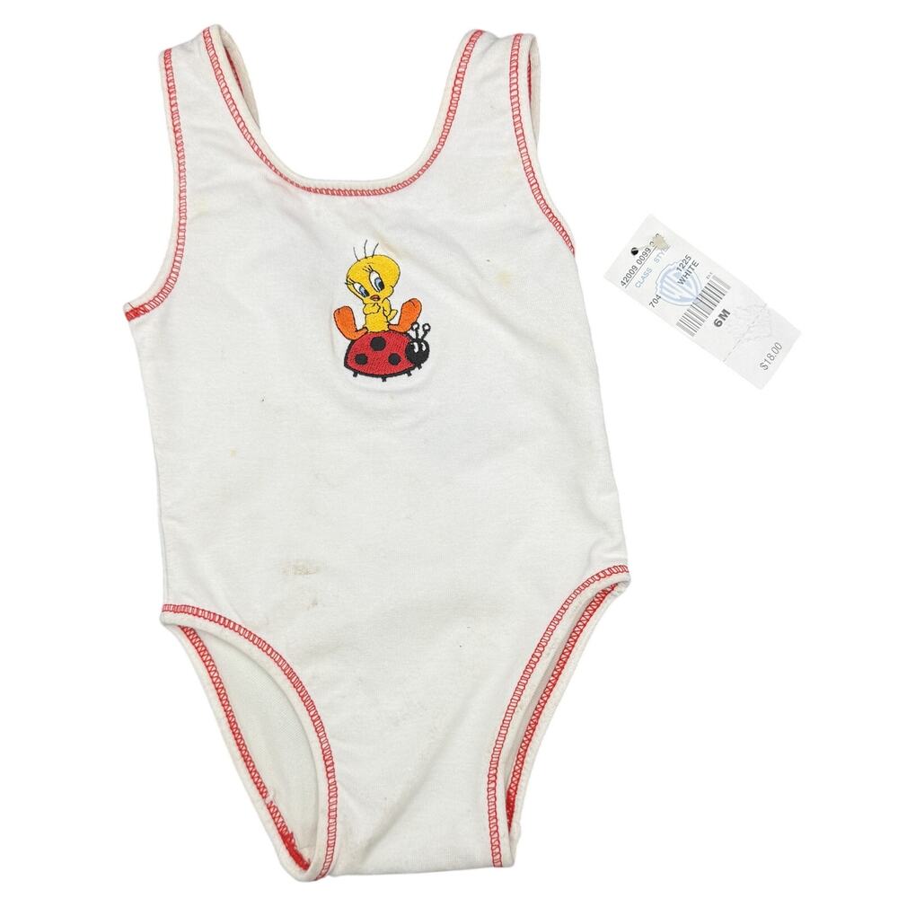 🐥 Warner Bros Tweety 6M Vintage White Baby Bodysuit NWT 90s Y2K